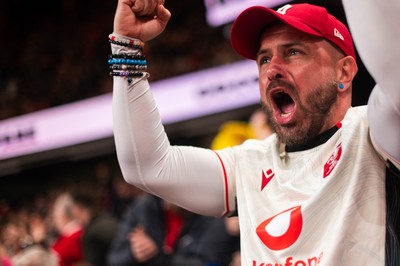 210226 - Wales v Scotland - Guinness Six Nations - Fans react inside the Stadium during the match 