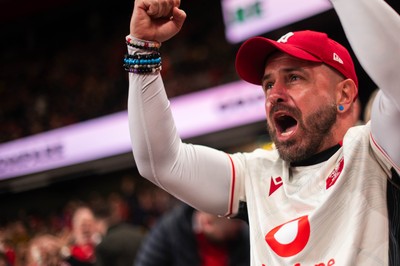 210226 - Wales v Scotland - Guinness Six Nations - Fans react inside the Stadium during the match 
