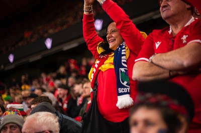 210226 - Wales v Scotland - Guinness Six Nations - Fans react inside the Stadium during the match 