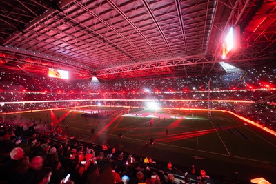 210226 - Wales v Scotland - Guinness Six Nations - Fans’ eye view of the pre match lighting and pyrotechnics 