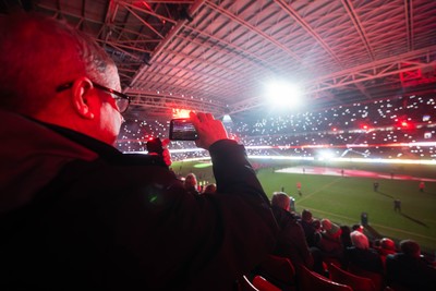 210226 - Wales v Scotland - Guinness Six Nations - Fans’ eye view of the pre match lighting and pyrotechnics 