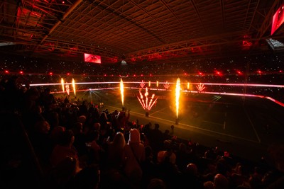 210226 - Wales v Scotland - Guinness Six Nations - Fans’ eye view of the pre match lighting and pyrotechnics 