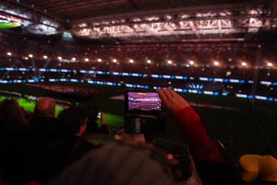210226 - Wales v Scotland - Guinness Six Nations - Fans’ eye view of the pre match lighting and pyrotechnics 