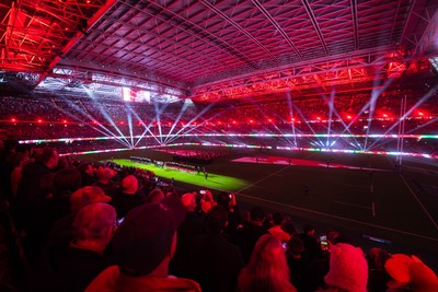 210226 - Wales v Scotland - Guinness Six Nations - General Views of the Stadium during the Anthems and pre match light show 