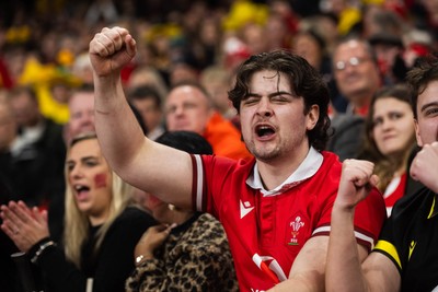 210226 - Wales v Scotland - Guinness Six Nations - Fans react inside the Stadium during the match 