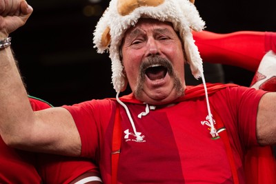 210226 - Wales v Scotland - Guinness Six Nations - Fans react inside the Stadium during the match 