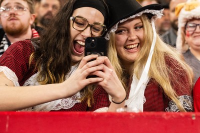 210226 - Wales v Scotland - Guinness Six Nations - Fans react inside the Stadium during the match 