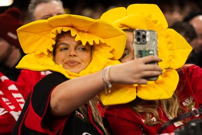 210226 - Wales v Scotland - Guinness Six Nations - Fans react inside the Stadium during the match 