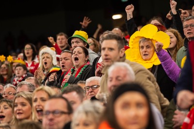 210226 - Wales v Scotland - Guinness Six Nations - Fans react inside the Stadium during the match 