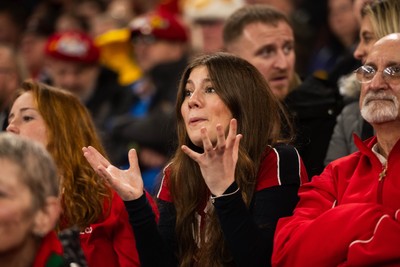210226 - Wales v Scotland - Guinness Six Nations - Fans react inside the Stadium during the match 