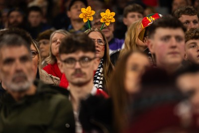210226 - Wales v Scotland - Guinness Six Nations - Fans react inside the Stadium during the match 