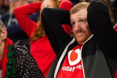 210226 - Wales v Scotland - Guinness Six Nations - Fans react inside the Stadium during the match 