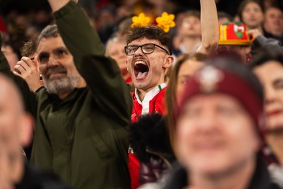 210226 - Wales v Scotland - Guinness Six Nations - Fans react inside the Stadium during the match 