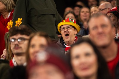 210226 - Wales v Scotland - Guinness Six Nations - Fans react inside the Stadium during the match 