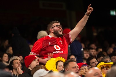 210226 - Wales v Scotland - Guinness Six Nations - Fans react inside the Stadium during the match 