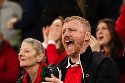 210226 - Wales v Scotland - Guinness Six Nations - Fans react inside the Stadium during the match 