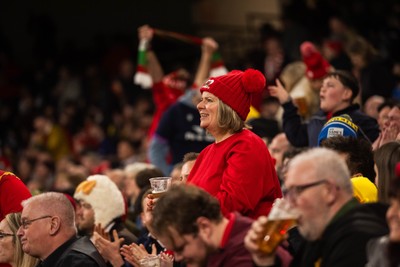 210226 - Wales v Scotland - Guinness Six Nations - Fans react inside the Stadium during the match 