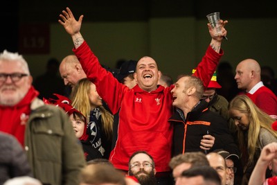 210226 - Wales v Scotland - Guinness Six Nations - Fans react inside the Stadium during the match 