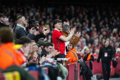 210226 - Wales v Scotland - Guinness Six Nations - Fans react inside the Stadium during the match 