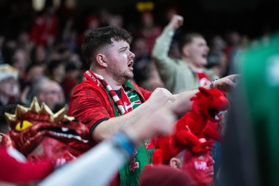 210226 - Wales v Scotland - Guinness Six Nations - Fans react inside the Stadium during the match 