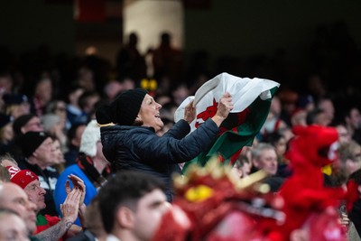 210226 - Wales v Scotland - Guinness Six Nations - Fans react inside the Stadium during the match 
