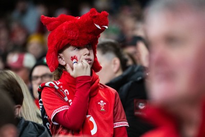 210226 - Wales v Scotland - Guinness Six Nations - Fans react inside the Stadium during the match 