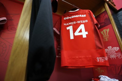 210226 - Wales v Scotland - Guinness Six Nations Championship - Gabriel Hamer-Webb of Wales jersey in the dressing room before the game