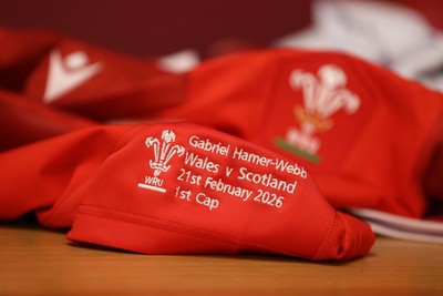 210226 - Wales v Scotland - Guinness Six Nations Championship - Gabriel Hamer-Webb of Wales jersey in the dressing room before the game