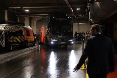 210226 - Wales v Scotland - Guinness Six Nations Championship - Wales team bus arrives