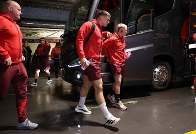 210226 - Wales v Scotland - Guinness Six Nations Championship - Joe Hawkins and Blair Murray of Wales arrive at the stadium