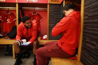 210226 - Wales v Scotland - Guinness Six Nations Championship - Gabriel Hamer-Webb of Wales in the dressing room before the game