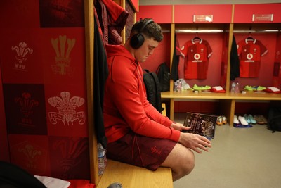 210226 - Wales v Scotland - Guinness Six Nations Championship - Freddie Thomas of Wales in the dressing room before the game