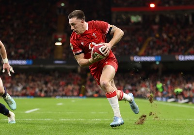 210226 - Wales v Scotland - Guinness Six Nations Championship - Josh Adams of Wales runs in to score a try