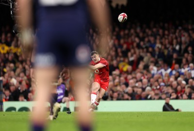 210226 - Wales v Scotland - Guinness Six Nations Championship - Jarrod Evans of Wales kicks a penalty