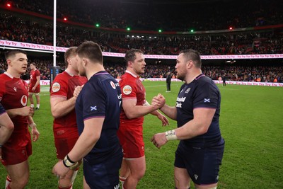 210226 - Wales v Scotland - Guinness Six Nations Championship - Ryan Elias of Wales shakes hands with the opposition at full time