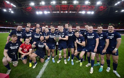210226 - Wales v Scotland, 2026 Guinness Six Nations - Scotland lift the Doddie Weir Cup at the end of the match