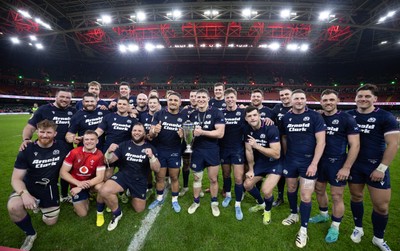210226 - Wales v Scotland, 2026 Guinness Six Nations - Scotland lift the Doddie Weir Cup at the end of the match