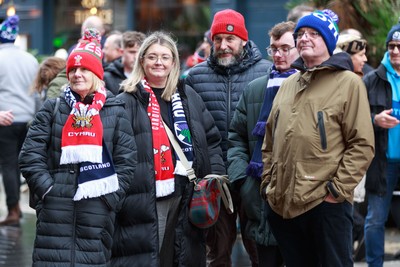 210226 - Wales v Scotland - Guinness Six Nations - Wales and Scotland fans in Cardiff before the match