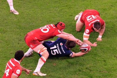210226 - Wales v Scotland - Guinness Six Nations - James Botham of Wales wins a turnover