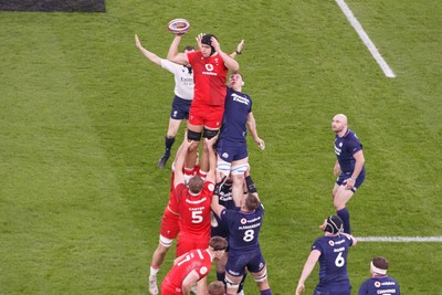 210226 - Wales v Scotland - Guinness Six Nations - Dafydd Jenkins of Wales wins a lineout