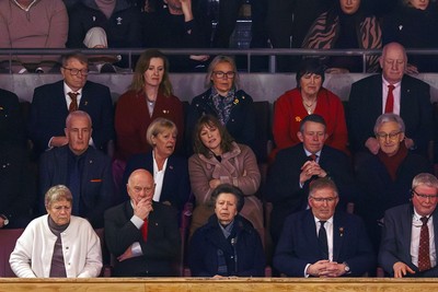 210226 - Wales v Scotland - Guinness Six Nations - HRH Anne, Princess Royal watches the match with Terry Cobner, President of the WRU