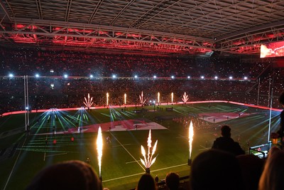 210226 - Wales v Scotland - Guinness Men's Six Nations - Flame and light display before the match