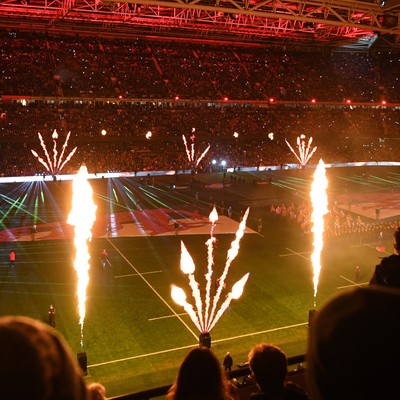 210226 - Wales v Scotland - Guinness Men's Six Nations - Flame and light display before the match