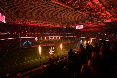 210226 - Wales v Scotland - Guinness Men's Six Nations - Flame and light display before the match