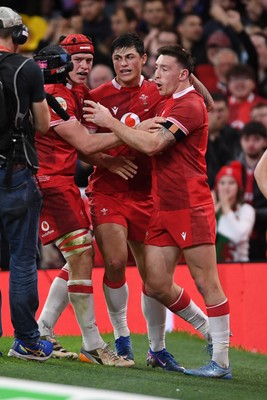210226 - Wales v Scotland - Guinness Men's Six Nations - Josh Adams of Wales of Wales scores a try