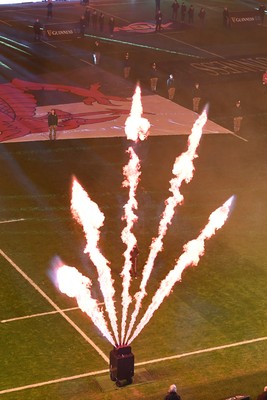 210226 - Wales v Scotland - Guinness Men's Six Nations - Flames before the match