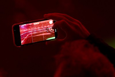 210226 - Wales v Scotland - Guinness Men's Six Nations - Fans watch the light show before the game