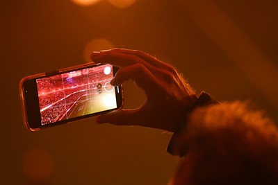 210226 - Wales v Scotland - Guinness Men's Six Nations - Fans watch the light show before the game