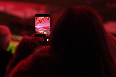 210226 - Wales v Scotland - Guinness Men's Six Nations - Fans watch the light show before the game