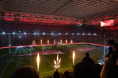 210226 - Wales v Scotland - Guinness Men's Six Nations - Light show and flames before the match